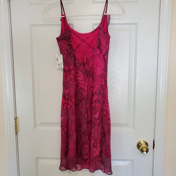 B Smart Y2k Floral Slip Dress Knee-length Lace-up Back Raspberry Purple Size 5/6 - Picture 4 of 9